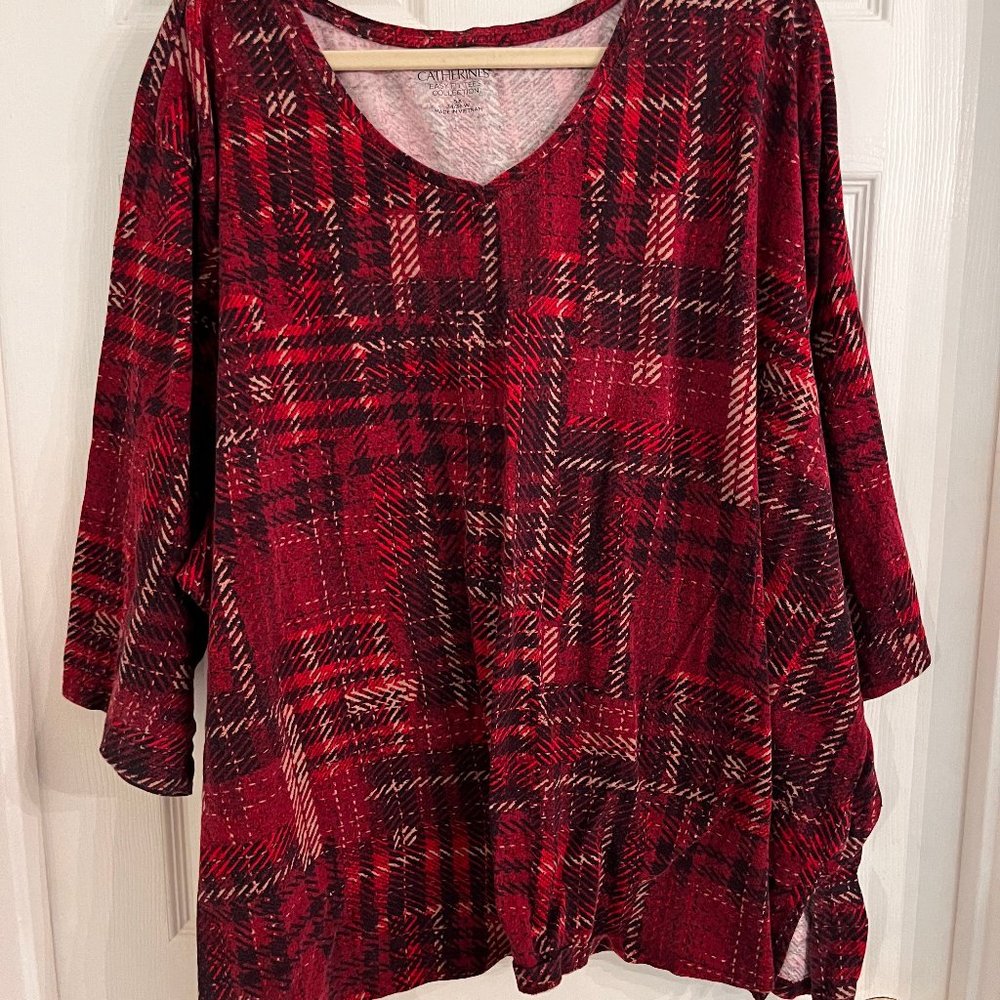 Catherines, Shirt, 3/4 sleeves, Red/Black Plaid,  Size: 5x